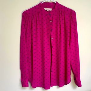 LOFT Magenta Mandarin Neck Blouse